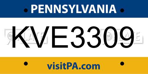 KVE3309 Pennsylvania License Plate