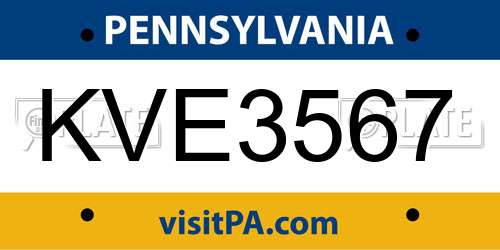 KVE3567 Pennsylvania License Plate
