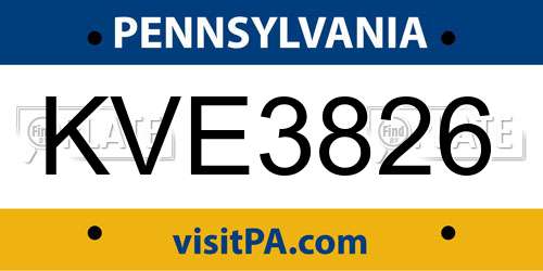 KVE3826 Pennsylvania License Plate