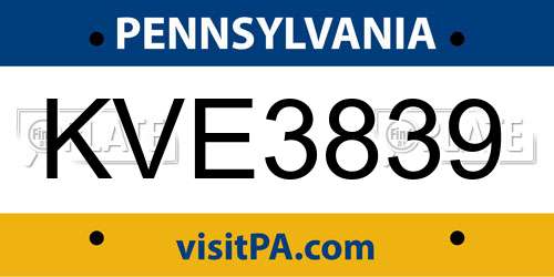 KVE3839 Pennsylvania License Plate