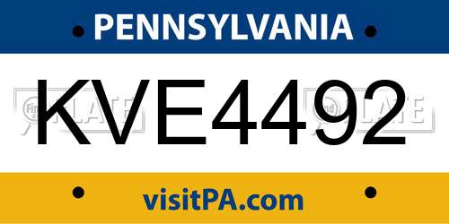 KVE4492 Pennsylvania License Plate