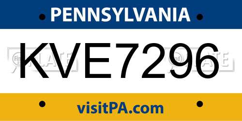 KVE7296 Pennsylvania License Plate