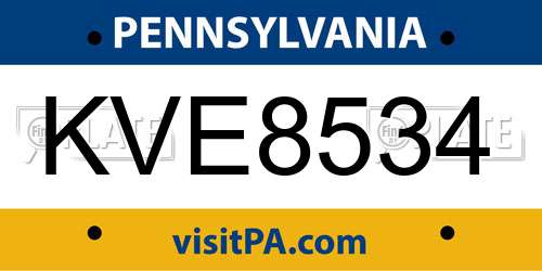 KVE8534 Pennsylvania License Plate