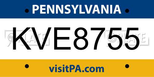 KVE8755 Pennsylvania License Plate