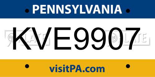KVE9907 Pennsylvania License Plate