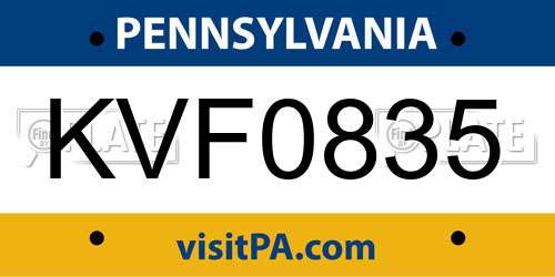 KVF0835 Pennsylvania License Plate
