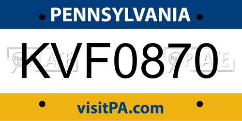 KVF0870 Pennsylvania License Plate