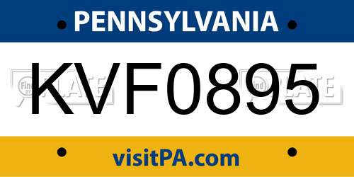 KVF0895 Pennsylvania License Plate