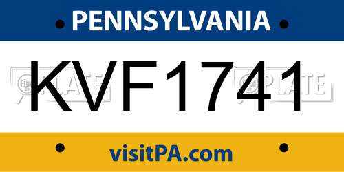 KVF1741 Pennsylvania License Plate