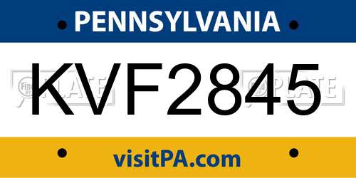 KVF2845 Pennsylvania License Plate