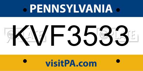 KVF3533 Pennsylvania License Plate