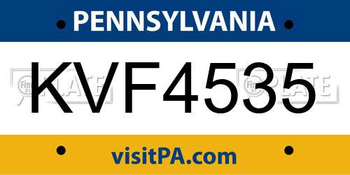 KVF4535 Pennsylvania License Plate