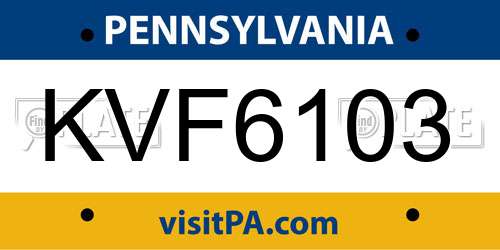 KVF6103 Pennsylvania License Plate