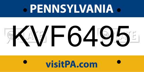KVF6495 Pennsylvania License Plate