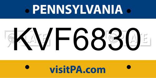 KVF6830 Pennsylvania License Plate