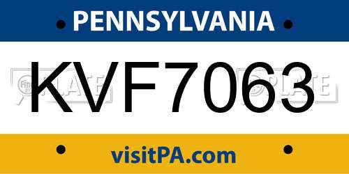 KVF7063 Pennsylvania License Plate