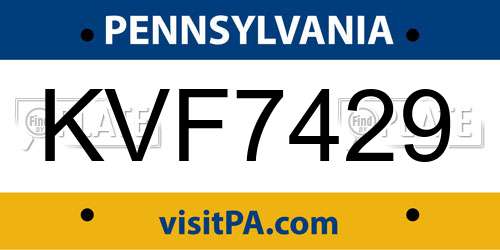 KVF7429 Pennsylvania License Plate
