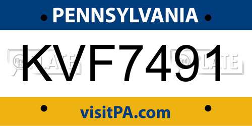 KVF7491 Pennsylvania License Plate