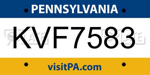 KVF7583 Pennsylvania License Plate