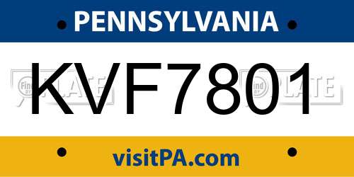 KVF7801 Pennsylvania License Plate