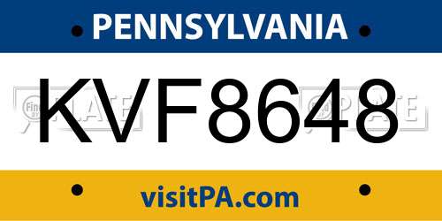 KVF8648 Pennsylvania License Plate
