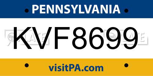 KVF8699 Pennsylvania License Plate