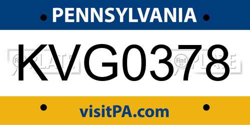 KVG0378 Pennsylvania License Plate