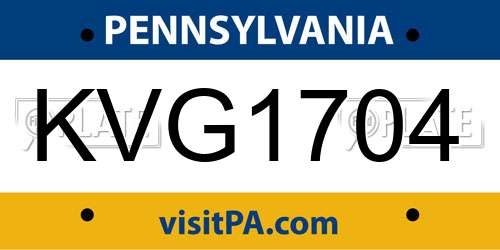 KVG1704 Pennsylvania License Plate