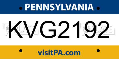 KVG2192 Pennsylvania License Plate