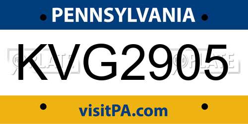 KVG2905 Pennsylvania License Plate