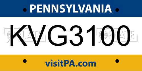 KVG3100 Pennsylvania License Plate