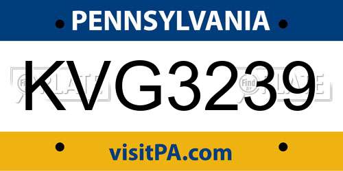 KVG3239 Pennsylvania License Plate