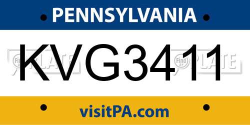 KVG3411 Pennsylvania License Plate