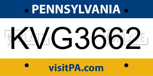 KVG3662 Pennsylvania License Plate