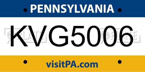 KVG5006 Pennsylvania License Plate
