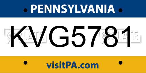 KVG5781 Pennsylvania License Plate