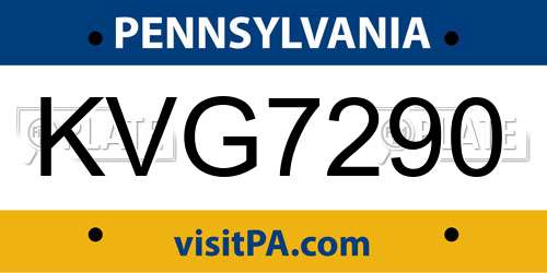 KVG7290 Pennsylvania License Plate