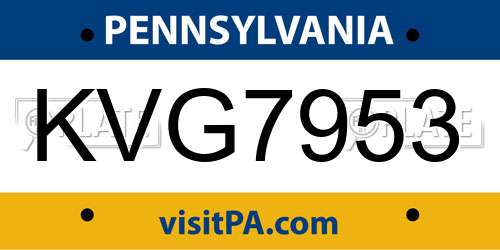 KVG7953 Pennsylvania License Plate