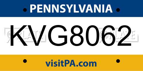 KVG8062 Pennsylvania License Plate