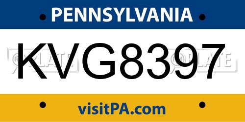 KVG8397 Pennsylvania License Plate
