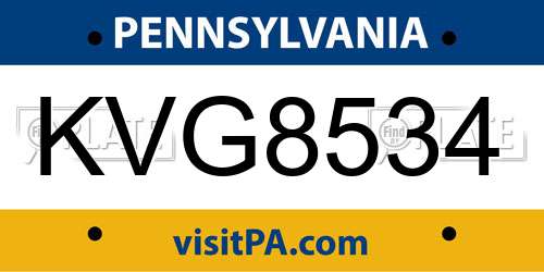 KVG8534 Pennsylvania License Plate