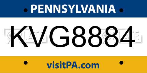 KVG8884 Pennsylvania License Plate
