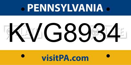 KVG8934 Pennsylvania License Plate