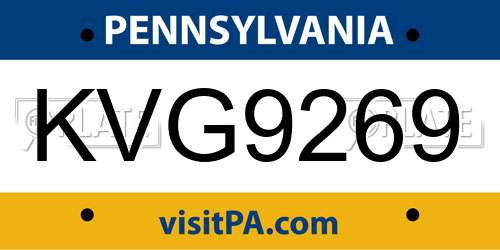 KVG9269 Pennsylvania License Plate