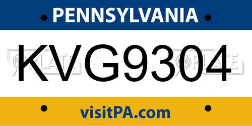KVG9304 Pennsylvania License Plate