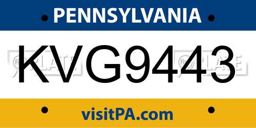 KVG9443 Pennsylvania License Plate