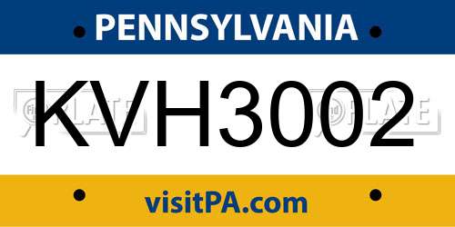 KVH3002 Pennsylvania License Plate