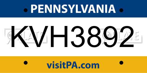 KVH3892 Pennsylvania License Plate