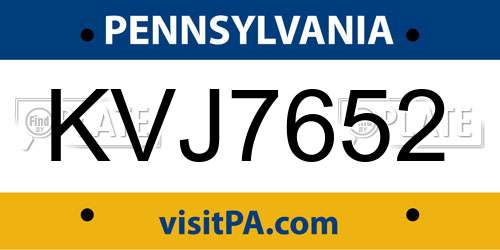 KVJ7652 Pennsylvania License Plate
