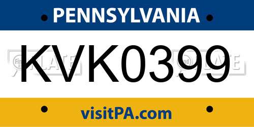 KVK0399 Pennsylvania License Plate